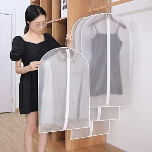 Set 5 Huse de Depozitare cu Fermoar, Flippy, pentru Haine, de Protectie, pentru Voiaj, Netesut, Rezistent la Praf, 60x100 cm, Transparent-Alb - Img 4