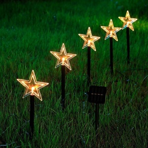 Set 5 Lampi solare LED de exterior Model Stea, pentru gradina, Flippy, 35.5 cm, Alb Cald - Img 4