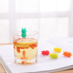 Set 6 Accesorii pentru Pahare, Flippy, pentru Petreceri/Cocktailuri, din Silicon, Model Ananas, Multicolor - Img 4