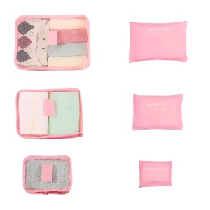Set 6 Genți de Calatorie, Flippy, pentru Depozitare, Impermeabile, Organizator, Multifuncționale, Design cu Plasa, Pliabile, Fermoar, Dimensiuni Diferite, Roz - Img 1