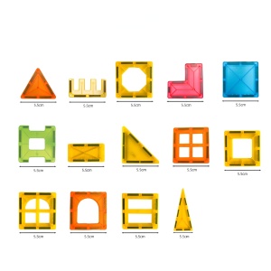 Set 88 Piese Magnetice de Constructie, Flippy, Piese 5.5 cm, Magnetic Tiles, Forme Geometrice, 3 Ani, ABS, Magnet, 27.5 x 21.5 x 17 cm, Multicolor - Img 2