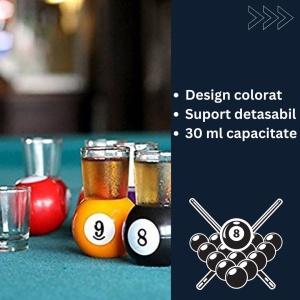 Set 9 pahare de shot Flippy, cu suport tip bila de biliard, detasabil, 30 ml, din sticla, 17 x 17 x 10 cm, multicolor - Img 3