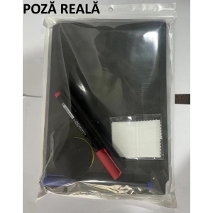 Set Agenda A5 Reutilizabila cu Pagini Tip Tabla, Agenda Pagini Albe cu Stergere Uscata, 3 Markere, 1 Burete și 1 Laveta de sters, Portabila, 24 x 16.5 cm, Coperta Piele, Negru - Img 6