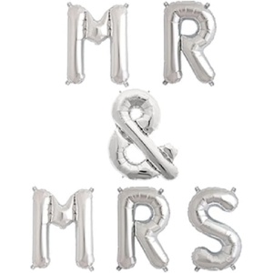Set Baloane din Folie Metalizata, Flippy, Figurine Litere, Model MR&MRS, Tema Nunta, 40 cm, Baloane Party, Ambalaj Individual, Pai inclus, Umflare cu Aer sau Heliu, Argintiu - Img 3