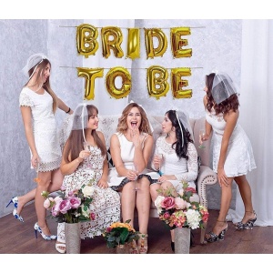 Set Baloane din Folie Metalizata, Flippy, Model Bride to Be, Litere de 40 cm, Baloane Party, Ambalaj Individual, Pai Inclus, Umflare cu Aer sau Heliu, Auriu - Img 7