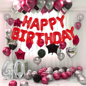Set Baloane din Folie Metalizata, Flippy, Model Happy Birthday, Litere de 40 cm, Baloane Party, Ambalaj Individual, Pai, Ata si Adeziv Incluse, Umflare cu Aer sau Heliu, Rosu - Img 5