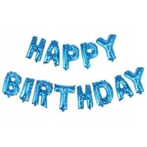 Set Baloane din Folie Metalizata, Flippy, Model Happy Birthday, Litere de 40 cm, Baloane Party, Ambalaj Individual, Pai, Ata si Adeziv Incluse, Umflare cu Aer sau Heliu, Albastru - Img 1