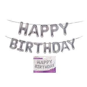 Set baloane folie Flippy, Happy Birthday, 40 cm, argintiu - Img 2