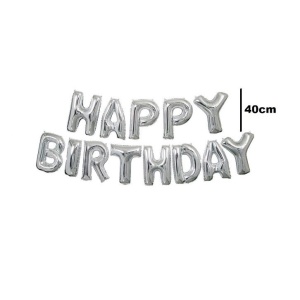 Set baloane folie Flippy, Happy Birthday, 40 cm, argintiu - Img 3