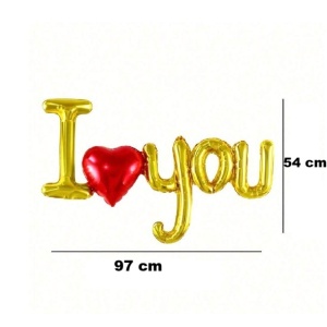Set Baloane Folie Metalizata, Flippy, Model I LOVE YOU cu Inimioara, 54x97 cm, Tematica Ziua Îndrăgostiților, Ambalaj Individual, Pai Inclus, Umflare cu Aer sau Heliu, Auriu - Img 6