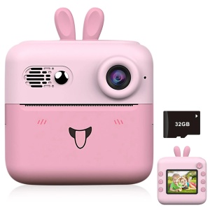 Set Camera Instantanee pentru Copii, Flippy, Ecran HD 2.4'', 24MP, 720P Video, 1200 mAh, cu Functie de Printare Alb-Negru, cablu USB-C, Bluetooth, Compatibil iOS/Android, Imprimare APP, Model Iepure, Roz - Img 8