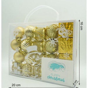 Set de 20 ornamente de brad, Flippy, de tip Glob, Auriu, din polistiren, cu finisaj sclipitor , cutie 4 cm adancime x 20 cm lungime x 16 cm inaltime - Img 11