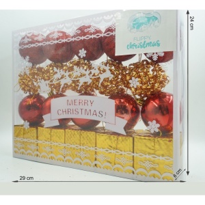 Set de 20 ornamente de brad, Flippy, de tip Glob, Rosu/ Auriu, din polistiren, cu finisaj sclipitor , cutie 6 cm adancime x 29 cm lungime x 24 cm inaltime - Img 11