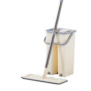Set de curatenie Flippy, mop si galeata, galeata 6 l, 2 rezerve microfibra incluse, design modern, pentru interior, material plastic, peri sintetici, plat, cu storcere, bej - Img 5