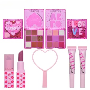Set de Machiaj, KEVIN & COCO, 22 Culori, Model Lalele, 2 Palete de Farduri, 2 Lip Gloss-uri, 2 Lip Stick-uri, 1 Oglinda Inimioara, 15.7 x 21 x 4 cm, Multicolor - Img 2