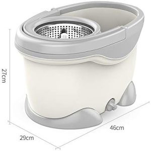 Set Galeata si Mop Rotativ 360°, Flippy, Cu Dubla Actiune Centrifuga, Pentru Uz Casnic, Maner din Otel Inoxidabil Telescopic, 2 Capte din Bumbac, 46x27x29 cm, Alb - Img 2