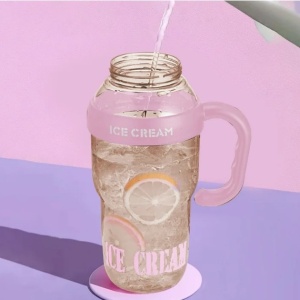 Sticla de Apa, Flippy, Termica, Mentinere 6 Ore, 1400 mL, cu Pai si Capac, PP si Silicon, cu Maner Alb, 25.5x7.5 cm, Roz Deschis - Img 12