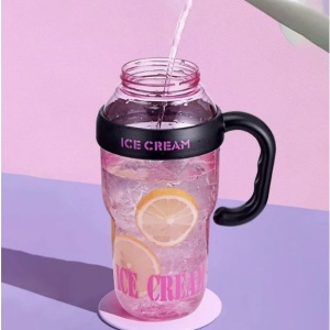 Sticla de Apa, Flippy, Termica, Mentinere 6 Ore, 1400 mL, cu Pai si Capac, PP si Silicon, cu Maner Negru, 25.5x7.5 cm, Roz - Img 11