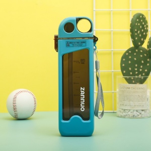 Sticla de Apa pentru Sport, Flippy, 350 ml, cu Pai si Capac, 23x7x4.4 cm, Buton de Blocare, din PC, Bleu - Img 7