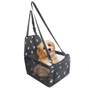 Suport pentru Animalele de Companie, Flippy, pentru Masina, cu Prindere de Scaun si Centura de Siguranta, Negru cu Imprimeu, 40x32x42cm - Img 1