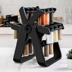 Suport Pentru Condimente Rotativ, Flippy, Multifunctional, Pivotant 360°, Portabil, Usor de Montat, 34x23 cm, ABS/Sticla, Negru - Img 9
