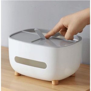 Suport pentru Servetele, Flippy, Cutie Multifunctionala, Design Minimalist, ABS, cu Suport pentru Obiectele Personale, pentru Birou, 21x12x12 cm, Gri - Img 4