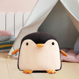 Taburet Pentru Copii, Flippy, Cadru din Lemn Masiv, 25 x 29 x 29 cm, Perna de Burete Elastica si Maner de Transport, in Forma de Pinguin, Negru - Img 7