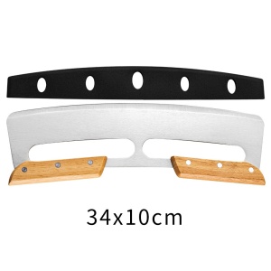 Taietor Feliator de Pizza, Flippy, din Otel Inoxidabil, cu Capac, Maner din Doua Bucatie, din Lemn, Antialunecare, Lama Neteda si Ascutita, 34x10 cm, Maro - Img 7