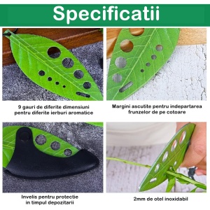 Tocator manual pentru ierburi Flippy, instrument de curatat frunze, tocator, margini ascutie, 9 gauri de diferite dimensiuni, multifunctional, material otel inoxidabil, rezistent la rugina, 14 x 5.5 cm, verde - Img 6