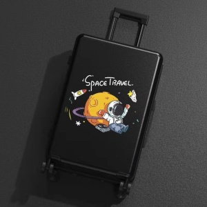 Troler de Calatorie, Flippy, 56 x 35 x 22 cm, 4 Roti, Maner Reglabil, din ABS, cu Fermoar, Blocare cu Cod, Impermeabil, Model Astronaut, Negru - Img 8