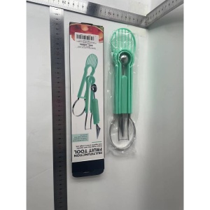 Ustensila bucatarie 4 in 1 pentru taiat si decorat fructe Flippy, material inox si plastic, compact, 28x6.2 cm, verde - Img 10