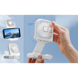 Ventilator Portabil Flippy, 3 in 1, de Mana, de Gat, de Birou, 16.7 x 8 x 1.9 cm, 3 Trepte de Viteza, Incarcare USB, Pliabil, Afisaj Digital, Suport Telefon, Alb - Img 8