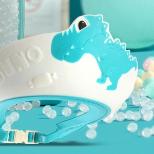 Viziera de Protectie Baie Pentru Copii, Fippy, Model Dinozaur, Dimensiune ajustabila, Durabil, Usor de curatat, Impotriva Samponului, pentru Ochi si Urechi, TPE+PP, 22x21 cm, Albastru - Img 7