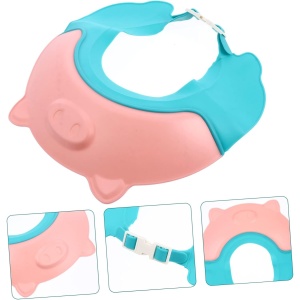 Viziera de Protectie Baie Pentru Copii, Fippy, Model Purcelus, Dimensiune ajustabila, Durabil, Usor de curatat, Impotriva Samponului, pentru Ochi si Urechi, TPE+PP, 23x23 cm, Roz - Img 2