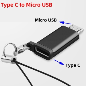 Adaptor Type C (mama) to micro USB (tata) cu Agatatoare Breloc inclusa, 2.5 cm lungime, Negru - Img 8