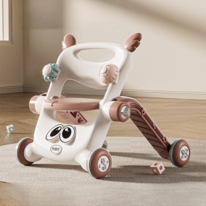 Antemergator pentru Copii 8 in 1, Flippy, Multifunctional, cu Maner de Impingere Detasabil, Scuter, Trotineta, Scaun Reglabil, Tavita Detasabila, Stabil, Antiderapant, 4 Roti, 56x44x64cm, 9-12 Luni, Maro - Img 7