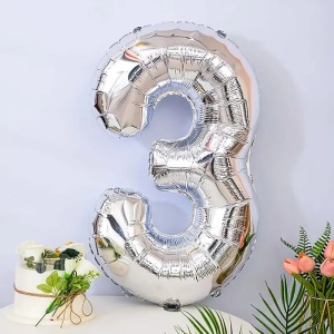 Balon din Folie Flippy, Cifra 3, 81 cm, Pentru Aer sau Heliu, Bulk, Argintiu - Img 2
