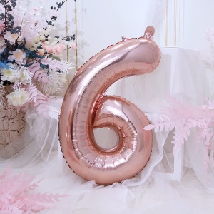 Balon din Folie Flippy, Cifra 6, 81 cm, Pentru Aer sau Heliu, Bulk, Roz Auriu - Img 4