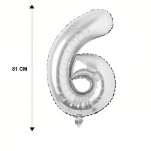 Balon din Folie Flippy, Cifra 6, 81 cm, Pentru Aer sau Heliu, Bulk, Argintiu - Img 4