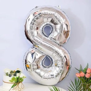 Balon din Folie Flippy, Cifra 8, 81 cm, Pentru Aer sau Heliu, Bulk, Argintiu - Img 2