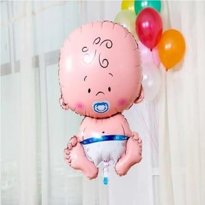 Balon din Folie Metalizata, Flippy, Figurina Baietel, Tema Botez, 73x48 cm, Ambalaj Individual, Pai Inclus, Umflare cu Aer sau Heliu, Albastru - Img 3