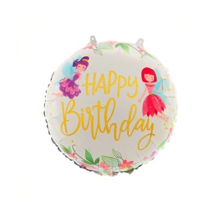 Balon din Folie Metalizata, Flippy, Figurina Cerc, Model Happy Birthday cu Zane, Tematica Aniversare, 45 cm, Ambalaj Individual, Pai Inclus, Umflare cu Aer sau Heliu, Multicolor - Img 3