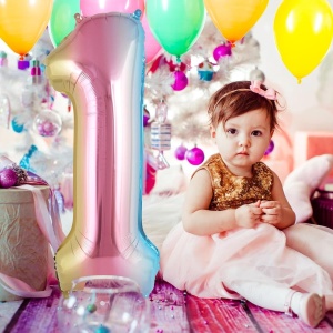Balon din Folie Metalizata Flippy, Figurina Cifra Gradient, Tema Aniversare 40 cm, Ambalaj Individual, Pai inclus, Umflare cu Aer sau Heliu, Multicolor, Cifra 1 - Img 4