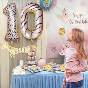 Balon din Folie Metalizata Flippy, Figurina Cifra, Imprimeu Gogosi, Tema Aniversare 100 cm, Ambalaj Individual, Pai inclus, Umflare cu Aer sau Heliu, Multicolor, Cifra 0 - Img 6