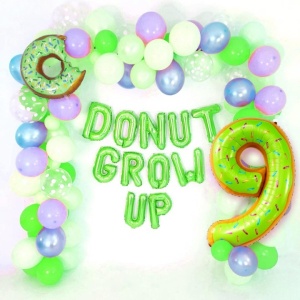 Balon din Folie Metalizata Flippy, Figurina Cifra, Imprimeu Gogosi, Tema Aniversare 100 cm, Ambalaj Individual, Pai inclus, Umflare cu Aer sau Heliu, Multicolor, Cifra 9 - Img 3