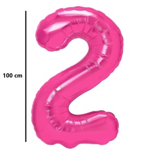 Balon din Folie Metalizata, Flippy, Figurina Cifra, Model 2, Tema Aniversare 100 cm, Ambalaj Individual, Pai Inclus, Umflare cu Aer sau Heliu, Roz - Img 2