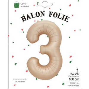 Balon din Folie Metalizata, Flippy, Figurina Cifra, Model 3, Tema Aniversare 100 cm, Ambalaj Individual, Pai Inclus, Umflare cu Aer sau Heliu, Crem - Img 6