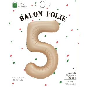 Balon din Folie Metalizata, Flippy, Figurina Cifra, Model 5, Tema Aniversare 100 cm, Ambalaj Individual, Pai Inclus, Umflare cu Aer sau Heliu, Crem - Img 6