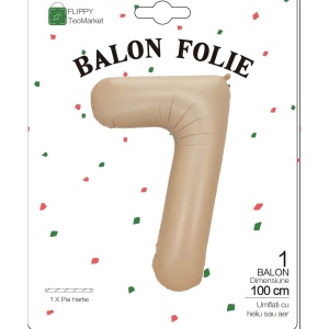 Balon din Folie Metalizata, Flippy, Figurina Cifra, Model 7, Tema Aniversare 100 cm, Ambalaj Individual, Pai Inclus, Umflare cu Aer sau Heliu, Crem - Img 6