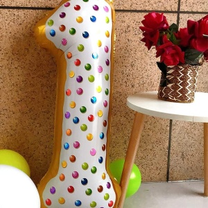 Balon din Folie Metalizata Flippy, Figurina Cifra, Model Candy, Tema Aniversare 100 cm, Ambalaj Individual, Pai inclus, Umflare cu Aer sau Heliu, Multicolor, Cifra 1 - Img 4